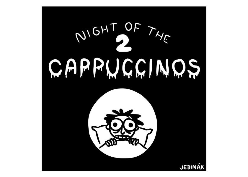 Night of the 2 cappuccinos, cartoon for AIR MAIL